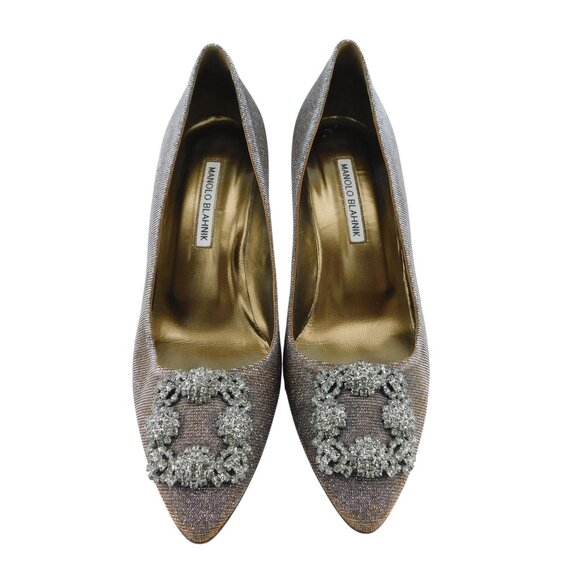 MANOLO BLAHNIK Dazzling Shimmer Champagne Hangisi Crystal Heel Pumps 40 - Picture 2 of 10